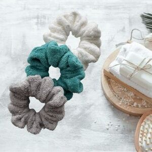 Set of Three Scrunchies - White, Teal, and Gray